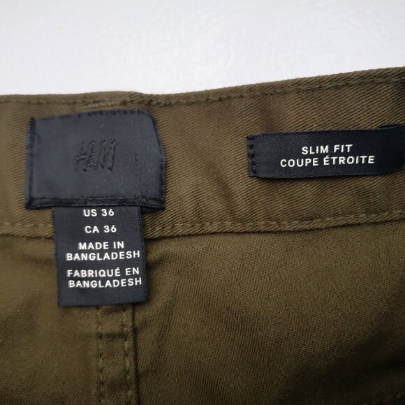 H&M Men's Size 36 Slim Fit Khaki Green Zipper & Button Closure Shorts - Picture 5 of 14